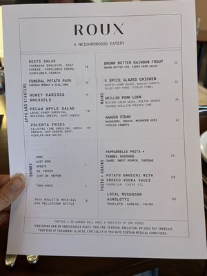 Menu photo 1 Roux SLC Salt Lake City, UT