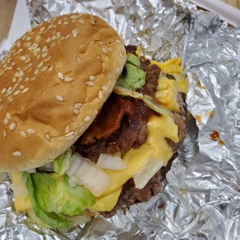 Five Guys - Double Cheeseburger (Onions, jalapenos, bacon, American cheese, mushrooms. - Burgers Near Me - Marana, Arizona