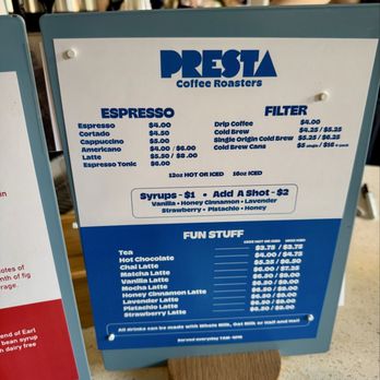 Presta Coffee Roasters - Menue - Coffee Roasteries Near Me - Tucson, Arizona