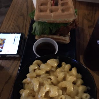 The Grumpy Monk - Chicken and waffles with a huge side of Mac and cheese. - Sushi Bars Near Me - North Myrtle Beach, South Carolina The Grumpy Monk - Chicken and waffles with a huge side of Mac and cheese. - Sushi Bars Near Me - North Myrtle Beach, South Carolina