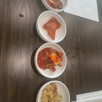 Masito - Side dishes for bulgogi, kimchi pickles, pancake and actual kimchi, white stuff is fish cake - Korean Near Me - Anaheim, California Masito - Side dishes for bulgogi, kimchi pickles, pancake and actual kimchi, white stuff is fish cake - Korean Near Me - Anaheim, California