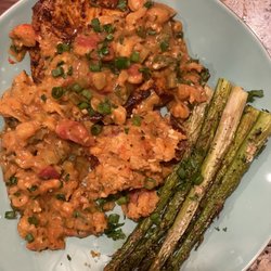 Homemade Blackened Grouper (fresh grouper from Succulent Seafood) and crawfish etoufee.