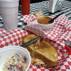 Georgia's Sub and Deli - Turkey Rueben, cup of tomato soup and pasta salad side.
