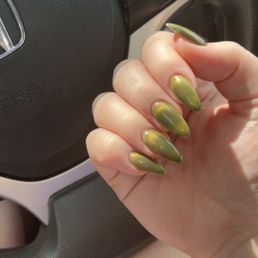 Acrylic laid over natural nail with cat eye gel Acrylic laid over natural nail with cat eye gel