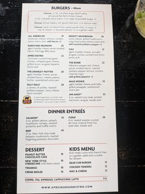Menu photo 1 Apres Burger Bistro Steamboat Springs, CO