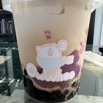 Owwhoo Cafe - Taro milk tea with brown sugar boba (36oz) - Bubble Tea Near Me - Los Angeles, California