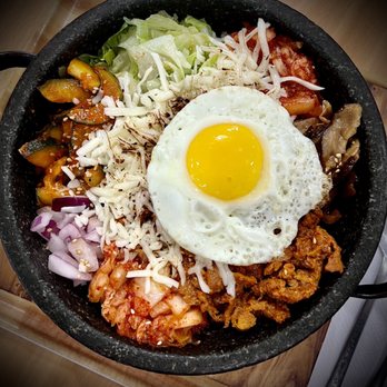 BIBIM KITCHEN Korean Rice Bar - Dolsot, spicy pork, all 4 toppings, kimchi, red onion, spicy cucumber, lettuce, shrooms - Korean Near Me - Henderson, Nevada BIBIM KITCHEN Korean Rice Bar - Dolsot, spicy pork, all 4 toppings, kimchi, red onion, spicy cucumber, lettuce, shrooms - Korean Near Me - Henderson, Nevada