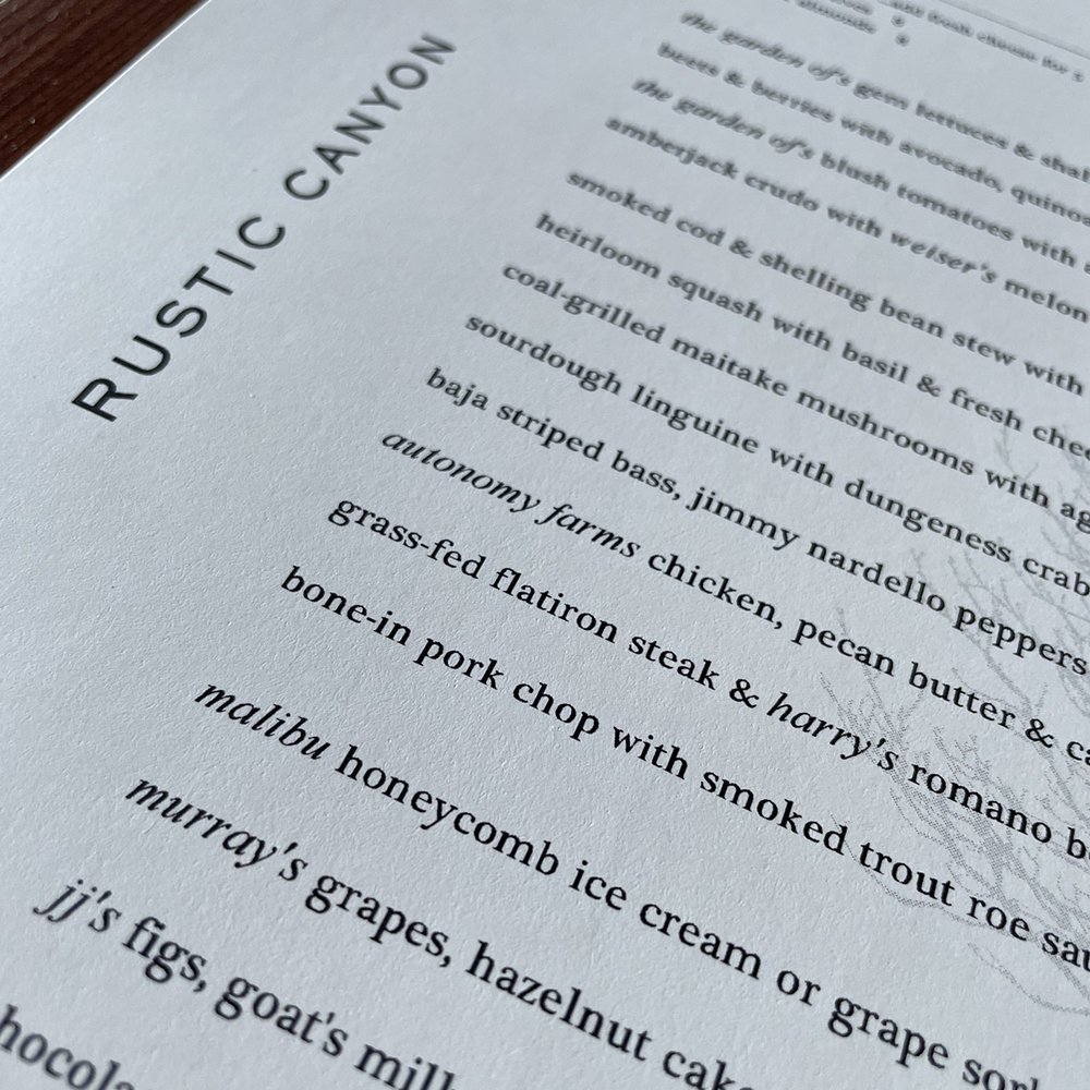 Rustic Canyon - 9/5/2021 menu - Wine Bars Near Me - Santa Monica, California
