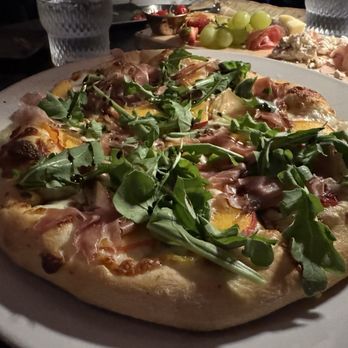 The Farmer and The Bootlegger - Peach arugula special pizza - Speakeasies Near Me - Clovis, California The Farmer and The Bootlegger - Peach arugula special pizza - Speakeasies Near Me - Clovis, California