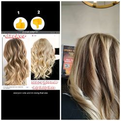 Salon Plush - My daughter was asking about getting highlights similar to the snap on the left. Leticia showed her that she already had them.