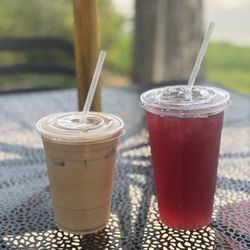 Jean-Jacques Culinary Creations - Iced hazelnut latte and unsweetened raspberry green tea