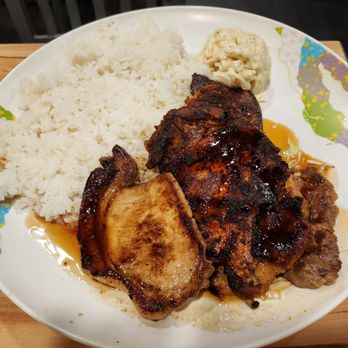 Aloha Specialties - Teriyaki Combo plate: includes Teriyaki pork, chicken, and steak. Rice and macaroni salad. Sooooooooo good! - Hawaiian Near Me - Las Vegas, Nevada Aloha Specialties - Teriyaki Combo plate: includes Teriyaki pork, chicken, and steak. Rice and macaroni salad. Sooooooooo good! - Hawaiian Near Me - Las Vegas, Nevada