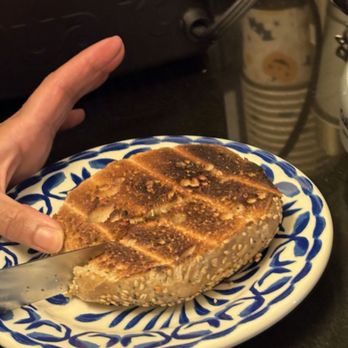 Tompkins Square Bagels - Daughter sliced her toasted bagel 11/02/25 - Bagels Near Me - New York, New York Tompkins Square Bagels - Daughter sliced her toasted bagel 11/02/25 - Bagels Near Me - New York, New York
