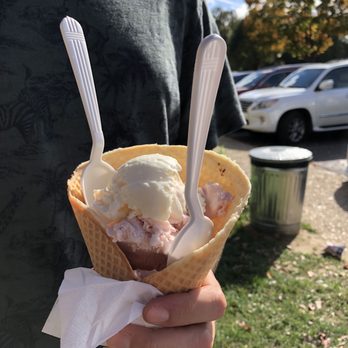 Great Falls Creamery - Waffle cone with lavender and shire chocolate raspberry - Ice Cream & Frozen Yogurt Near Me - Great Falls, Virginia Great Falls Creamery - Waffle cone with lavender and shire chocolate raspberry - Ice Cream & Frozen Yogurt Near Me - Great Falls, Virginia
