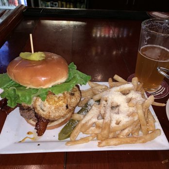 Hops Burger Bar - North Carolinian Burger with Truffle Parmesan Fries - Burgers Near Me - Greensboro, North Carolina