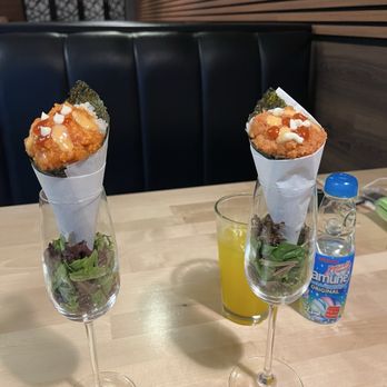 Nori Sushi - Spicy Salmon Hand Roll (left) and Spicy Tuna Hand Roll (right) - Sushi Bars Near Me - Maple Valley, Washington Nori Sushi - Spicy Salmon Hand Roll (left) and Spicy Tuna Hand Roll (right) - Sushi Bars Near Me - Maple Valley, Washington