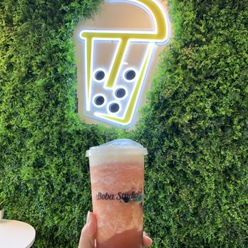 Boba Studio - Watermelon smoothie with yogurt cream foam and boba - Coffee & Tea Near Me - Walnut Creek, California