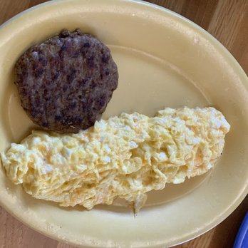 Stack'em High Pancakes & So Forth - Scrambled eggs with cheese and turkey sausage patty - Pancakes Near Me - Kill Devil Hills, North Carolina