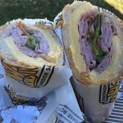Which Wich - Breakfast!  My egg, ham, American cheese, mushroom, bell peppers, and caramelized onion sandwich on warm white roll was fantastic.