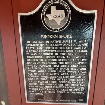 Broken Spoke - Historical marker - Music Venues Near Me - Austin, Texas