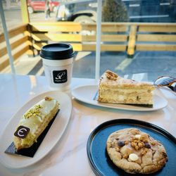 Fantastic. Walnut dacquoise, biscoff cookie, + pistachio eclair.