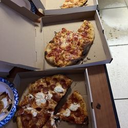 Super Dough Pizza - Bottom: pepperoni ricotta Middle: sweat tomato pie Top: traditional cheese