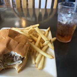 Hamburger plate and raspberry ice tea