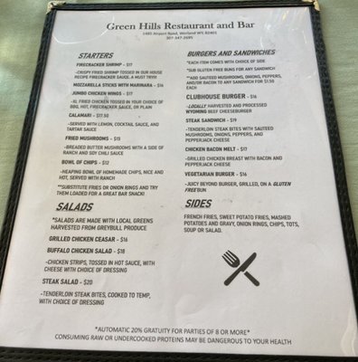 Menu photo 2 Green Hills Restaurant Worland, WY