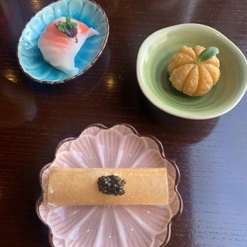 Empress by Boon - Steamed Lobster Dumpling, Roasted Duck and Pumpkin Puff and Scallop and Keluga Caviar Roll - Cantonese Near Me - San Francisco, California Empress by Boon - Steamed Lobster Dumpling, Roasted Duck and Pumpkin Puff and Scallop and Keluga Caviar Roll - Cantonese Near Me - San Francisco, California
