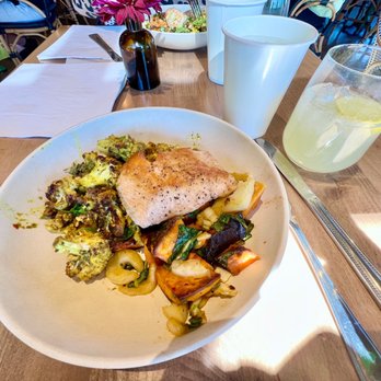Flower Child - Salmon entree with Indian spiced Cauliflower & red chili, glazed sweet potato - Salad Near Me - Gilbert, Arizona Flower Child - Salmon entree with Indian spiced Cauliflower & red chili, glazed sweet potato - Salad Near Me - Gilbert, Arizona