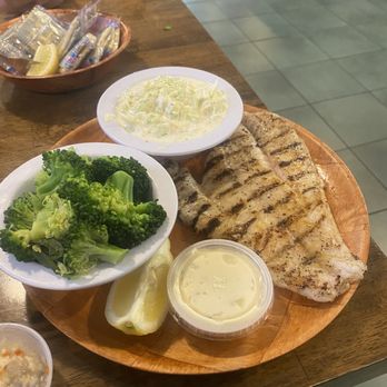 Fish Shack - Grilled Grouper with steamed broccoli & coleslaw - Seafood Near Me - Lighthouse Point, Florida