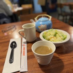 Jino Sushi - Miso soup, salad, green tea