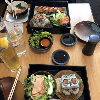 Douzo - Selection Bento Lunch Special X2 one with salmon and sweet yam roll and one with spicy tuna took and beef - Sushi Bars Near Me - Boston, Massachusetts