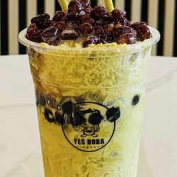 Yes Boba Cafe - Matcha shaved Ice with boba,red bean and Pocky.