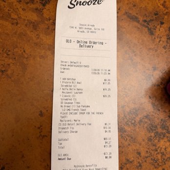 Snooze, an A.M. Eatery - My receipt, I paid, but where is my food?? - Breakfast & Brunch Near Me - Arvada, Colorado Snooze, an A.M. Eatery - My receipt, I paid, but where is my food?? - Breakfast & Brunch Near Me - Arvada, Colorado
