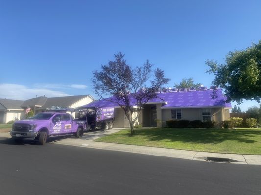 Complete Roof Replacement - Previous roof was 28 years old and was in rough shape. A complete roof replacement was needed. Including: Tear off of old roof, haul away of trash, repairs of decking wood, installation of new roofing materials (along with our purple-branded high quality synthetic underlayment!), and all permits approved. The customer was thrilled. Complete Roof Replacement - Previous roof was 28 years old and was in rough shape. A complete roof replacement was needed. Including: Tear off of old roof, haul away of trash, repairs of decking wood, installation of new roofing materials (along with our purple-branded high quality synthetic underlayment!), and all permits approved. The customer was thrilled.