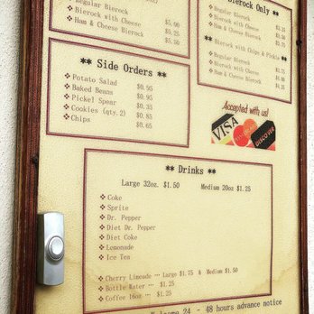 M & M Bierock - a menu on a wall - German Near Me - Wichita, Kansas
