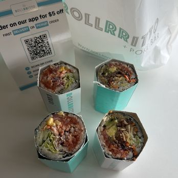 Rollrritto + Poke Bar - Kauai Rollritto and Shrimp Tempura Spicy Tuna Roll - Sushi Bars Near Me - Huntington Beach, California Rollrritto + Poke Bar - Kauai Rollritto and Shrimp Tempura Spicy Tuna Roll - Sushi Bars Near Me - Huntington Beach, California