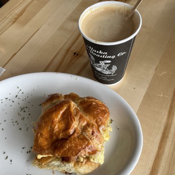 Alaska Coffee Roasting - Croissant Sandwich and coffee latte. - Coffee & Tea Near Me - North Miami, Florida
