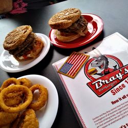 Brays Flat Rock - A Double and Triple Belly Buster Burger with Onion Rings marvelous