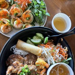 Banh Khot and a chicken and shrimp vermicelli bowl