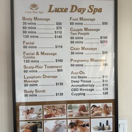 Service menu and pricing