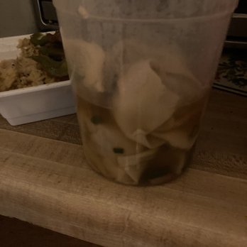 Happy Fortune - What was left of the WonTon soup after I ate a serving with 3 WonTons in it. - Chinese Near Me - Dover, Delaware
