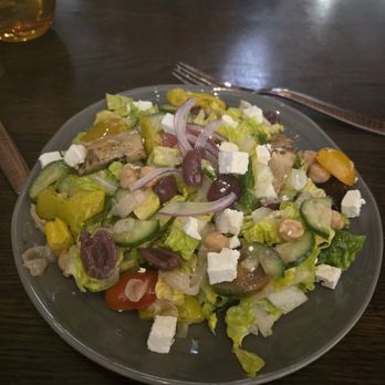 Harvest - Mediterranean salad split between 2 plates. - New American Near Me - Las Vegas, Nevada Harvest - Mediterranean salad split between 2 plates. - New American Near Me - Las Vegas, Nevada
