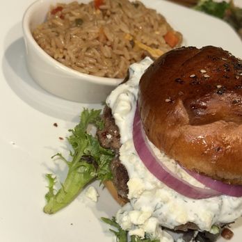 Local Goat - Lamb Burger* Side of Fried Rice - New American Near Me - Pigeon Forge, Tennessee Local Goat - Lamb Burger* Side of Fried Rice - New American Near Me - Pigeon Forge, Tennessee