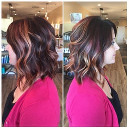 Base color retouch and balayage over previous bright color for a rose gold tone. Hair by Charmaine.
