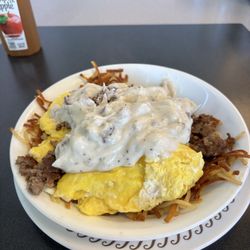 Sausage Egg & Cheese Hashbrown Bowl with side of gravy