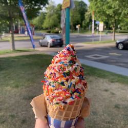 Custard Corner - Small strawberry vanilla twist with sprinkles!