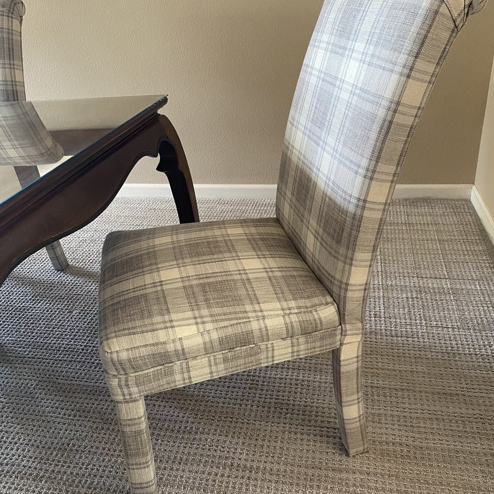Arnold's Upholstery - Reupholstered dining chairs . The pattern line up is done perfectly. - Furniture Reupholstery Near Me - Salinas, California