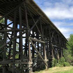 Red Bridge - Wooden Truss that speaks when cars passes through on top!